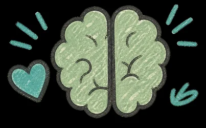 Illustration of a brain beside a heart