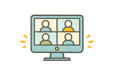 Illustration of a computer monitor showing a four-person video call
