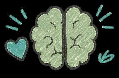 Illustration of a brain beside a heart